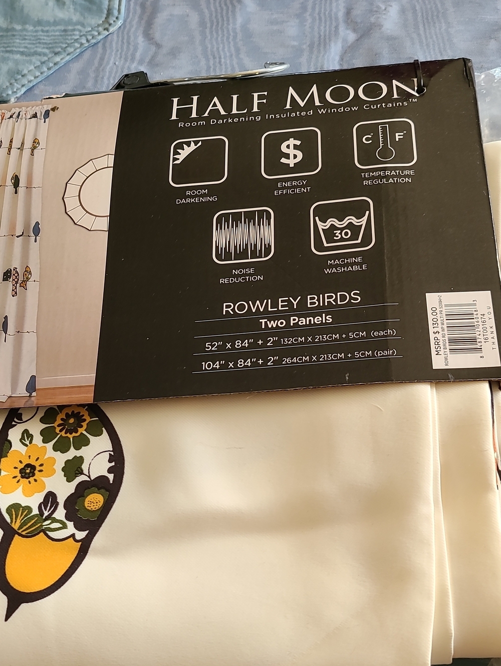 Half Moon Rowley Birds Cream Room-Darkening Curtain Panels
